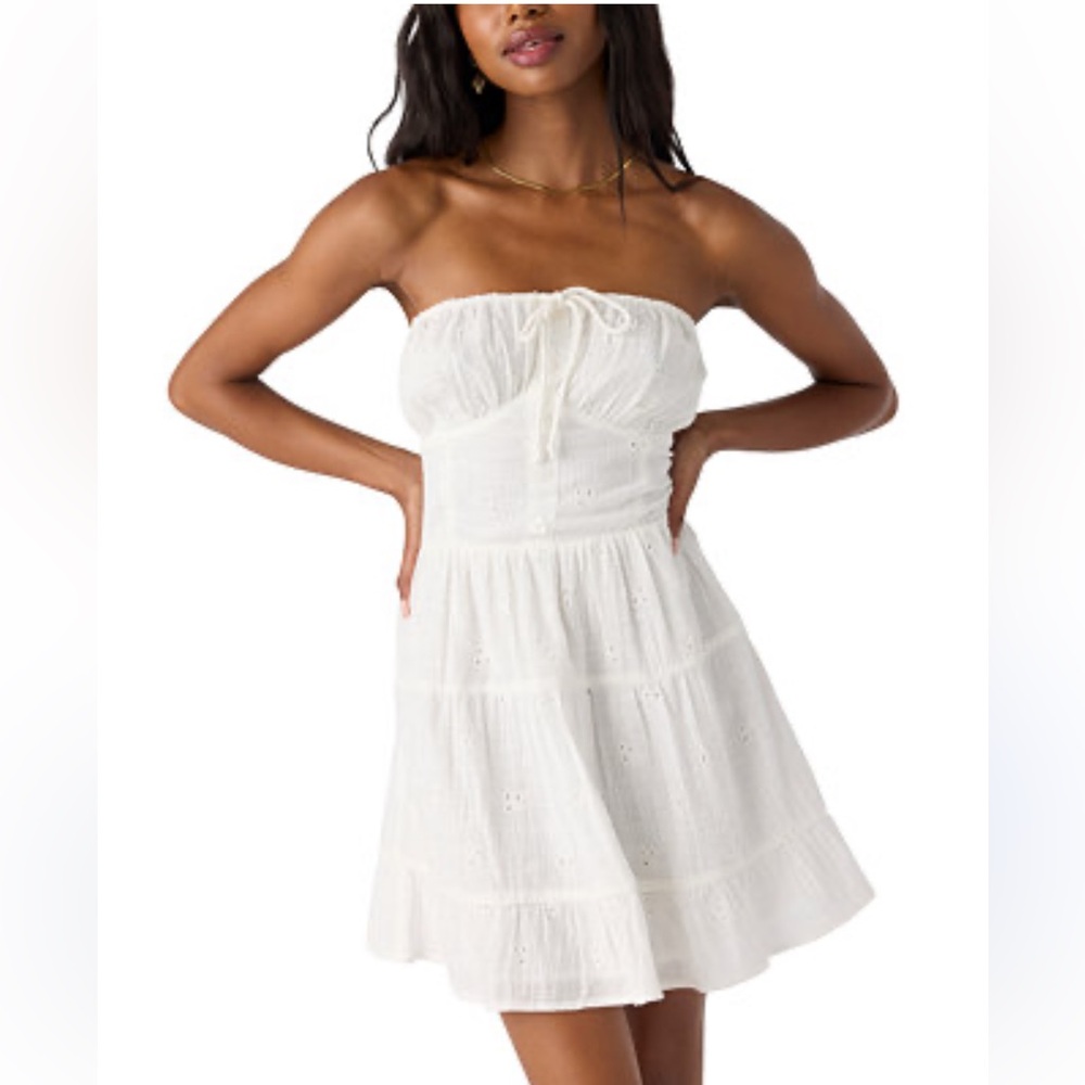 O’Neill Naya cotton eyelet strapless boho coquette white dress S